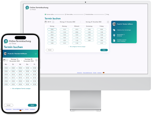 Online Appointment Booking is shown on iMac and iPhone